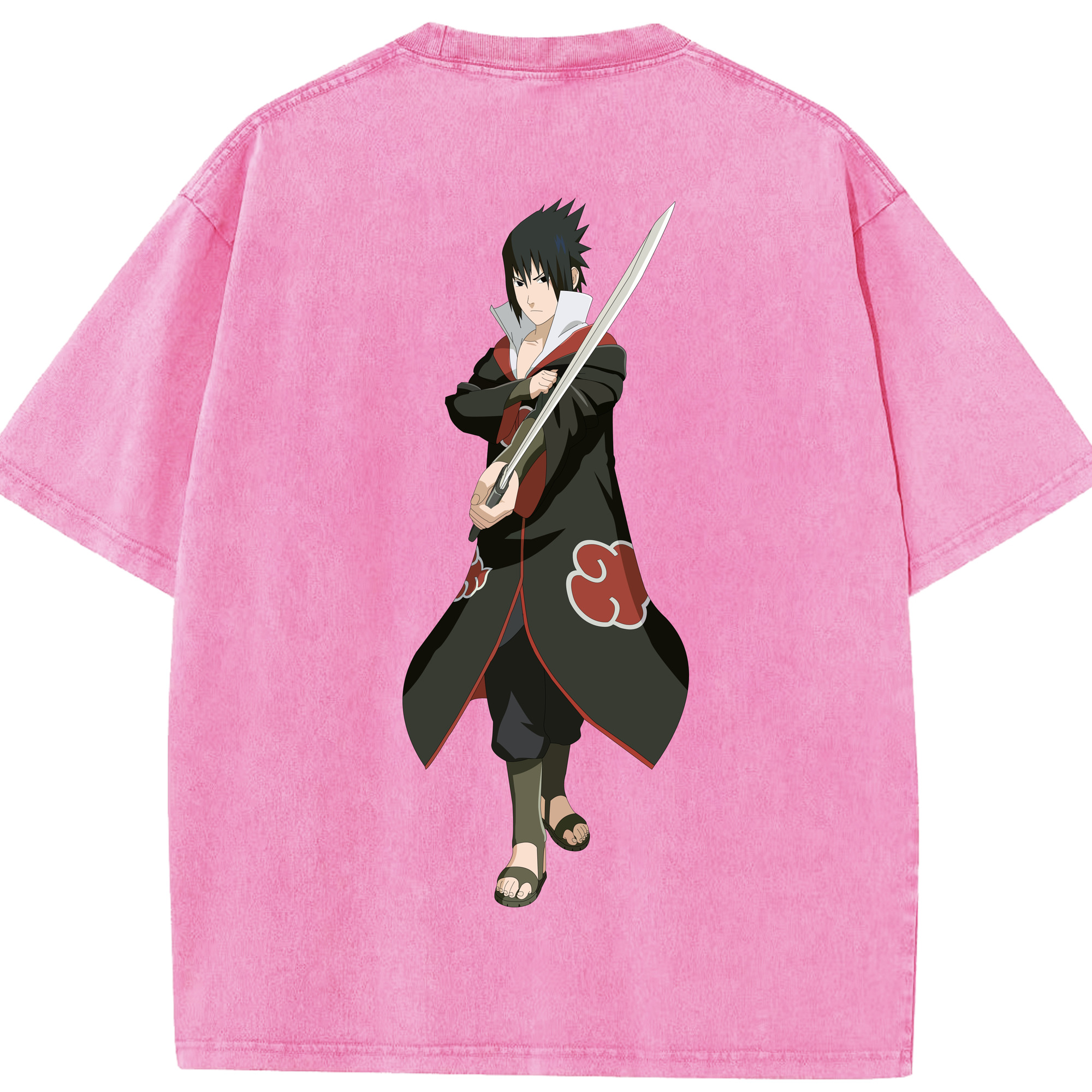 （画像用） NARUTO -ナルト- うちは サスケ Uchiha Sasuke 綿100% ヴィンテージ風 半袖Tシャツ（背面プリント）
